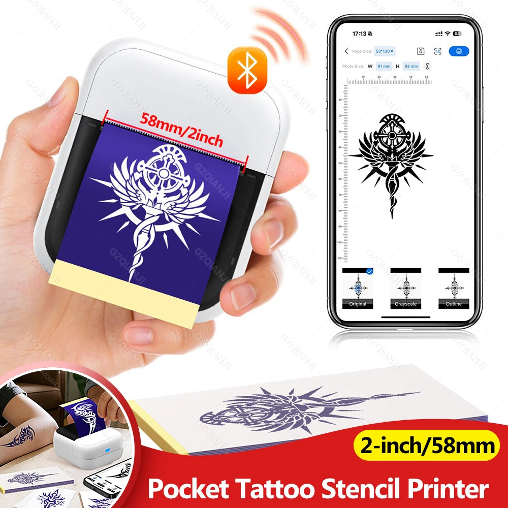 Mini Thermal Tattoo Stencil Printer – Inkless, Portable, 2-Inch Tattoo Stencil Printer Nixie