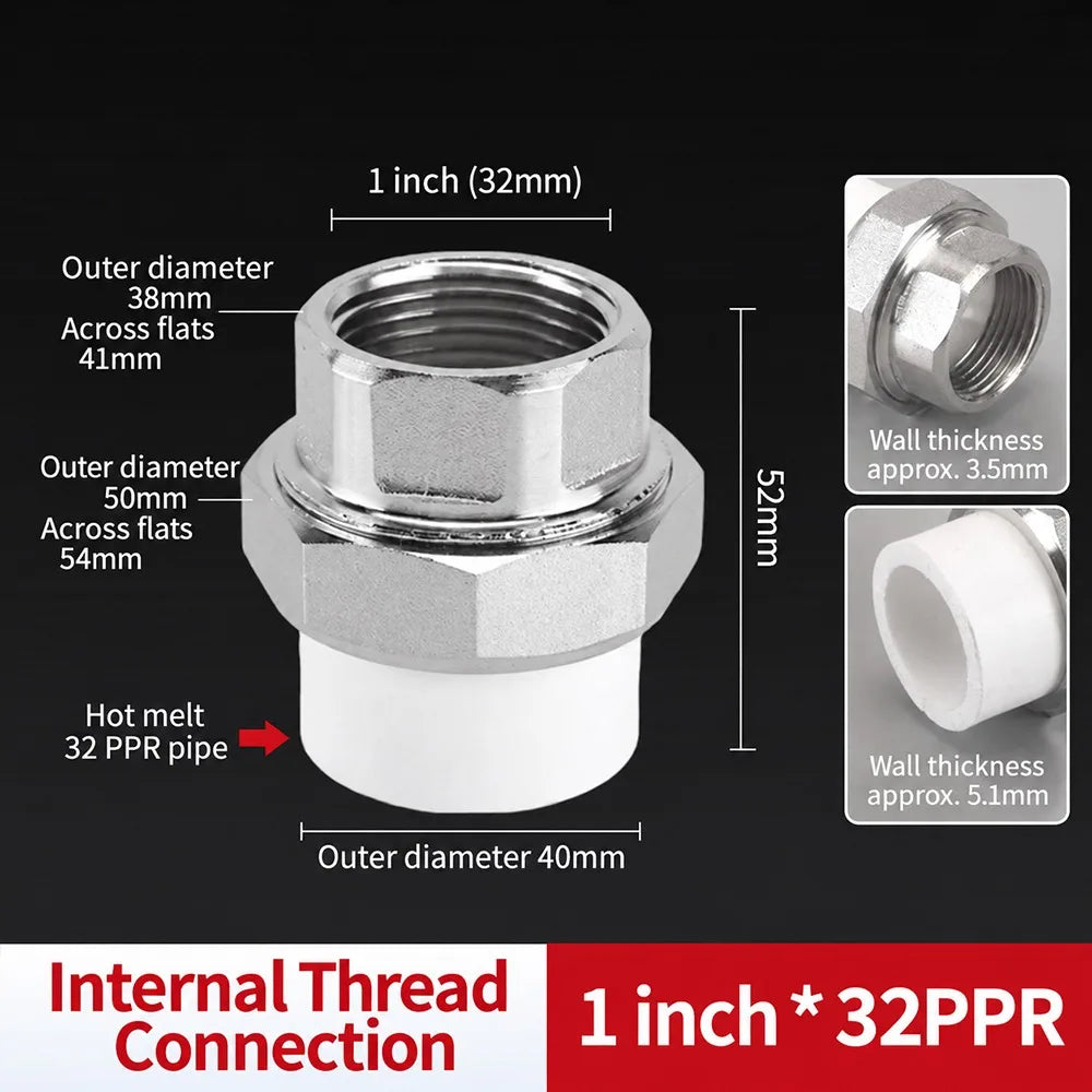 PPR Pipe Connector Stainless Steel Thread Fitting 1/2" 3/4" 1" PPR Pipe Fitting Nixie F PPR32-1-