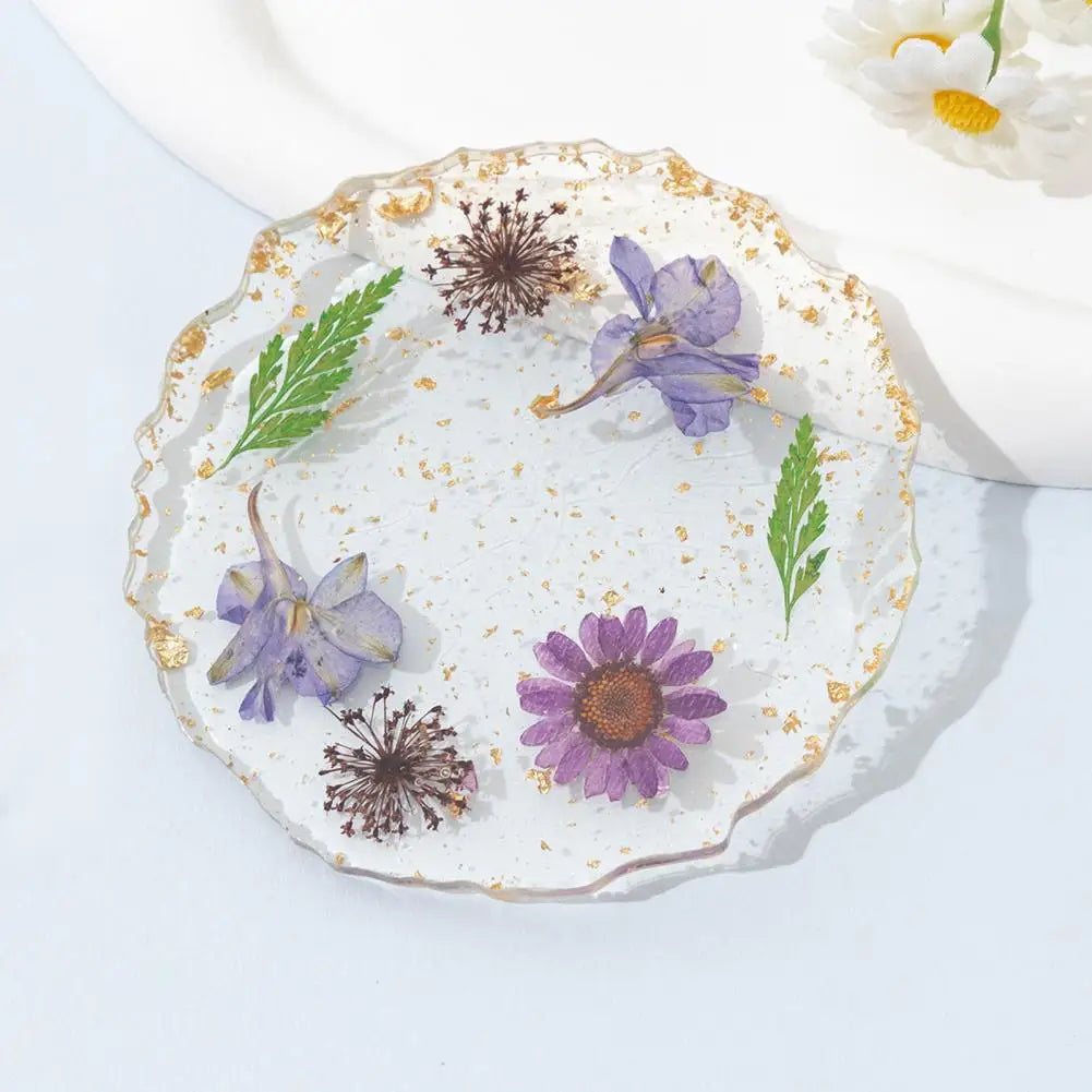 Dried Flower Resin Coaster | Heat-Resistant Gold Edge Cup Mat Decorative Coaster Nixie
