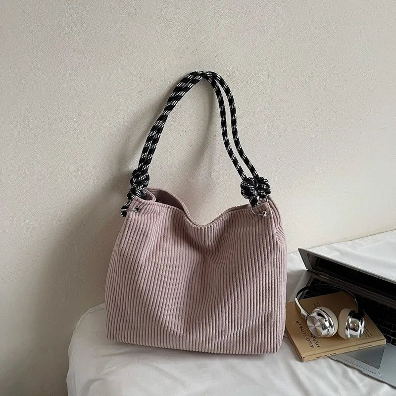 Women's Large Capacity Velvet Corduroy Shoulder Tote Bag Shoulder Tote Bag Nixie BB-610-Pink Extra Large