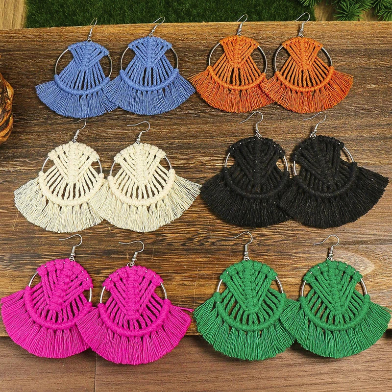 Bohemian Tassel Fan Drop Earrings – Hand Woven Boho Style Tassel Drop Earrings Nixie
