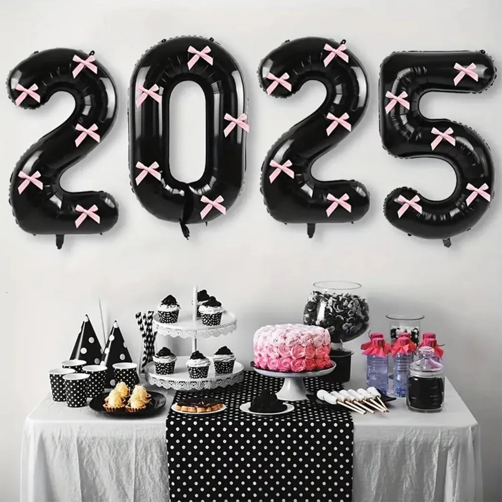 32 Inch Black Number Balloon with Pink Bows | Foil Party Decor Party Balloon Decoration Nixie
