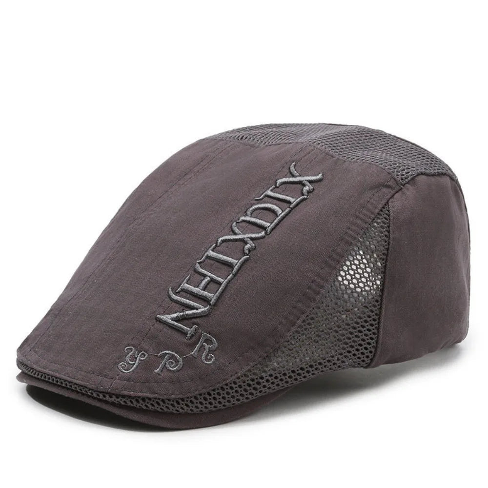 Letter Embroidered Mesh Flat Cap – Adjustable Outdoor Sports Hat Flat Cap Hat Nixie Dark Grey