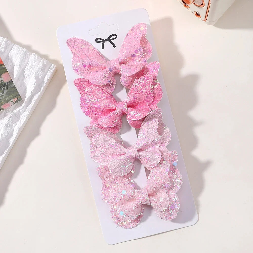 4Pcs Girls Sequin Butterfly Bow Hair Clips Kids Hairpins Set Kids Hair Clips Nixie Pink-3 4pcs