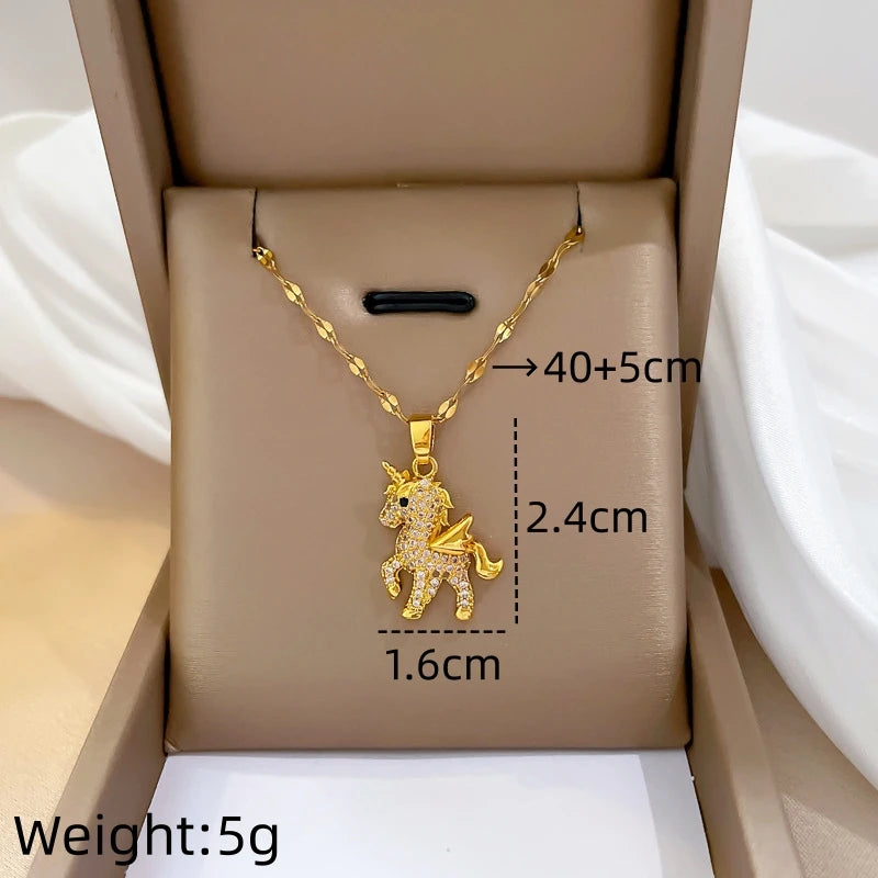 Zircon Unicorn Pendant Necklace | Gold-Plated Women's Jewelry