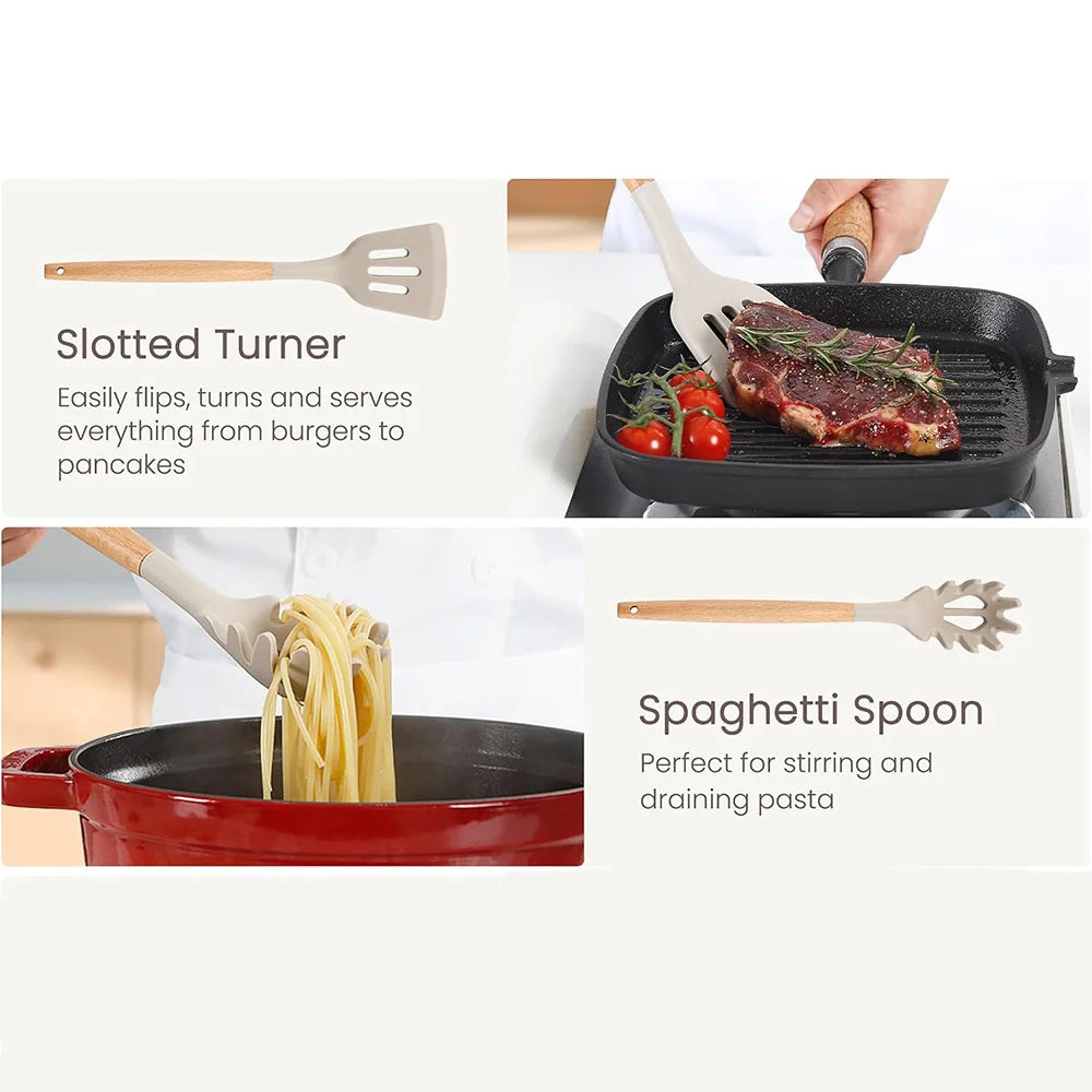 24-Piece Silicone Kitchen Utensil Set – Wooden Handles Kitchen Utensil Set Nixie