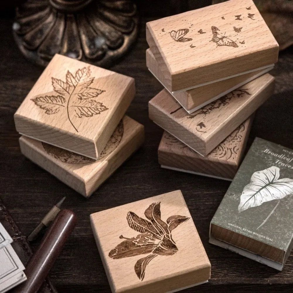 Wooden Rubber Craft Stamps – Flower Butterfly Leaves Designs Rubber Craft Stamps Nixie