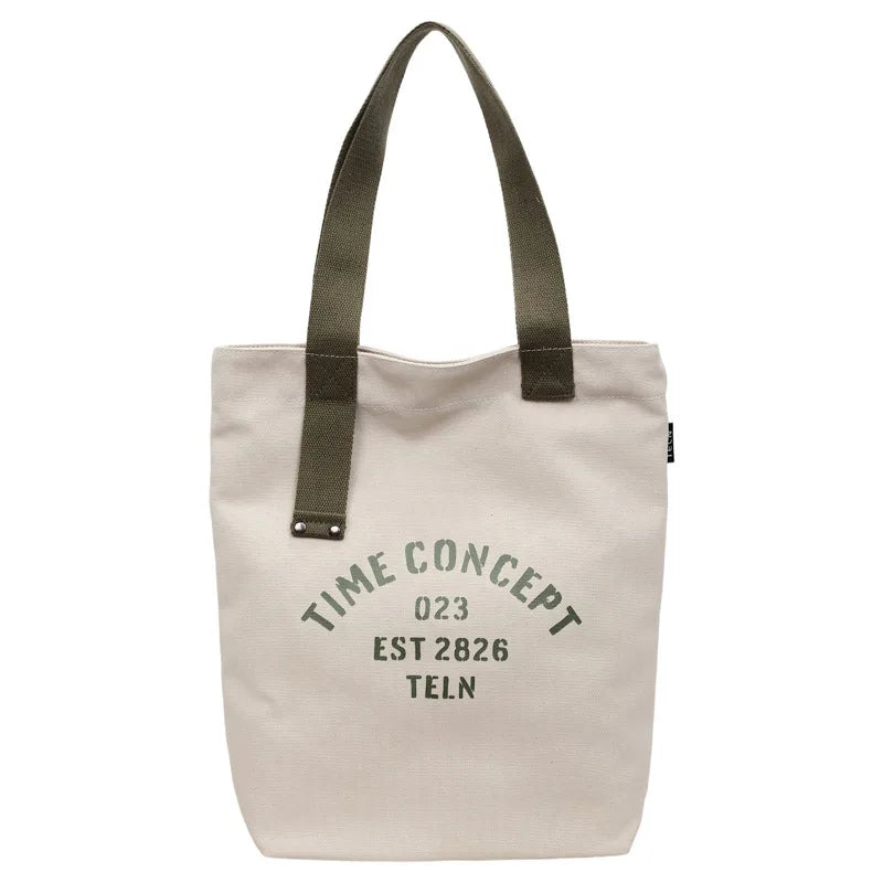 Korean Canvas Crossbody Tote Bag – Letter Print Shoulder Bag