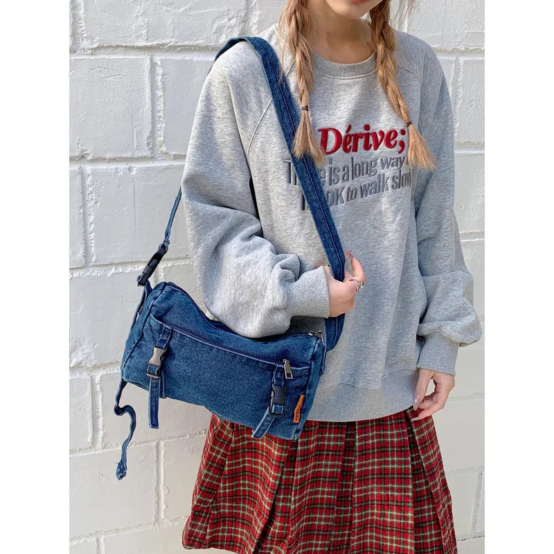 Washed Denim Canvas Cylinder Crossbody Bag for Women Crossbody Cylinder Bag Nixie
