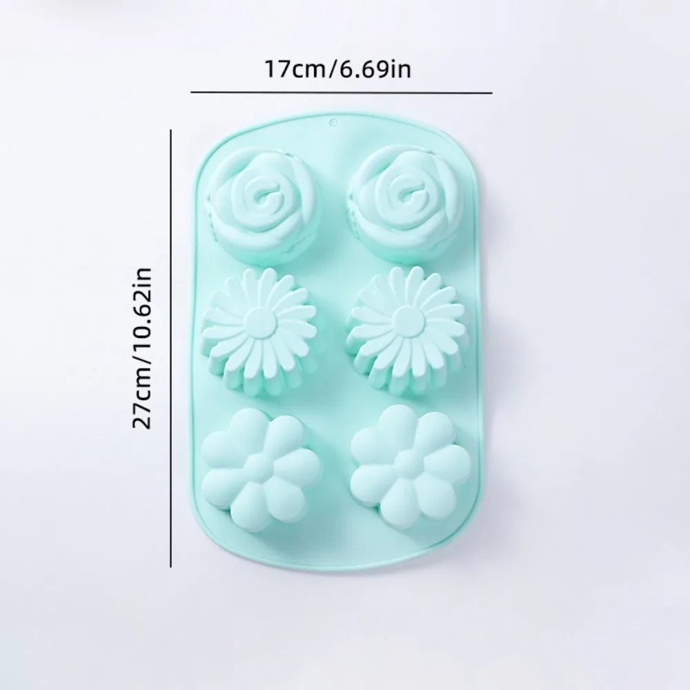 6-Cavity Flower Silicone Mold for Soap, Chocolate & Pudding Silicone Baking Mold Nixie Green