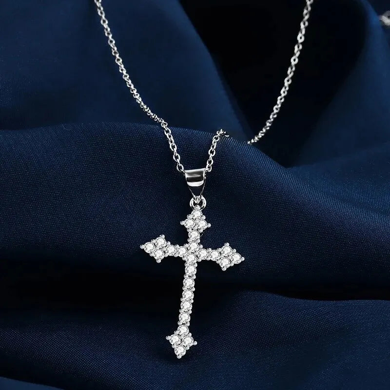 Women's Silver-Plated Cross Pendant Necklace with Rhinestones Pendant Necklace Nixie