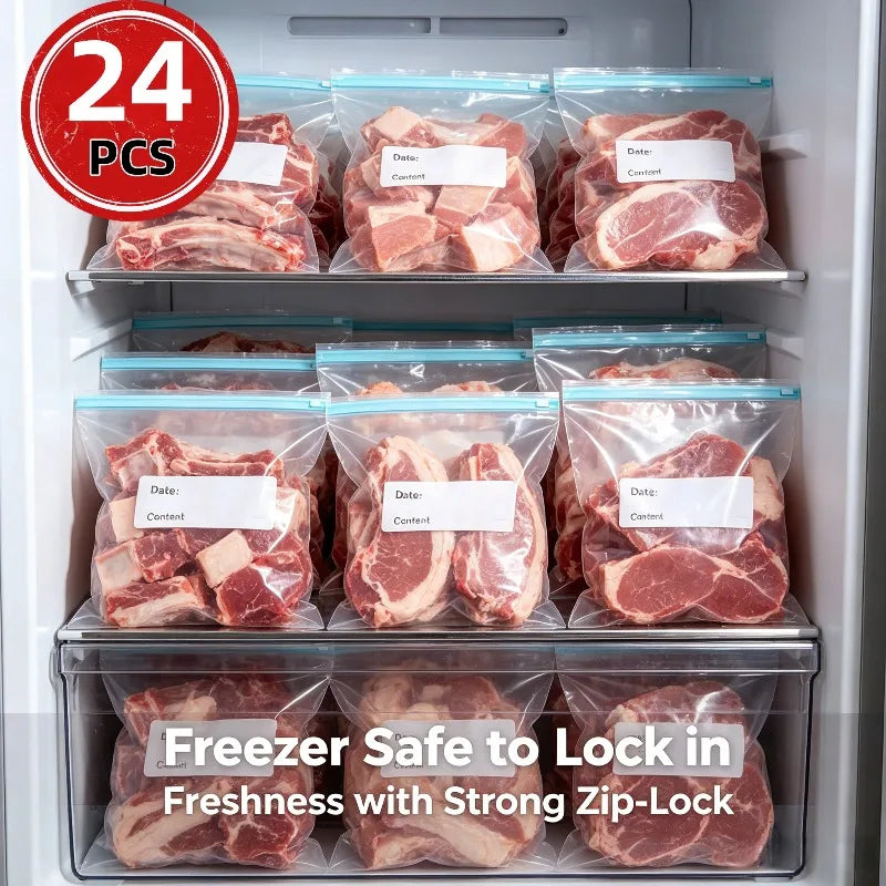24pcs Reusable Large Food Storage Bags – Freezer & Kitchen Food Storage Bags Nixie