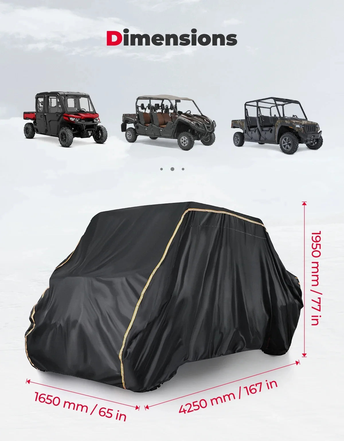KEMIMOTO 420D Heavy-Duty Waterproof UTV Cover 4–6 Seater UTV Protective Cover Nixie L-167 x 65 x 77 in