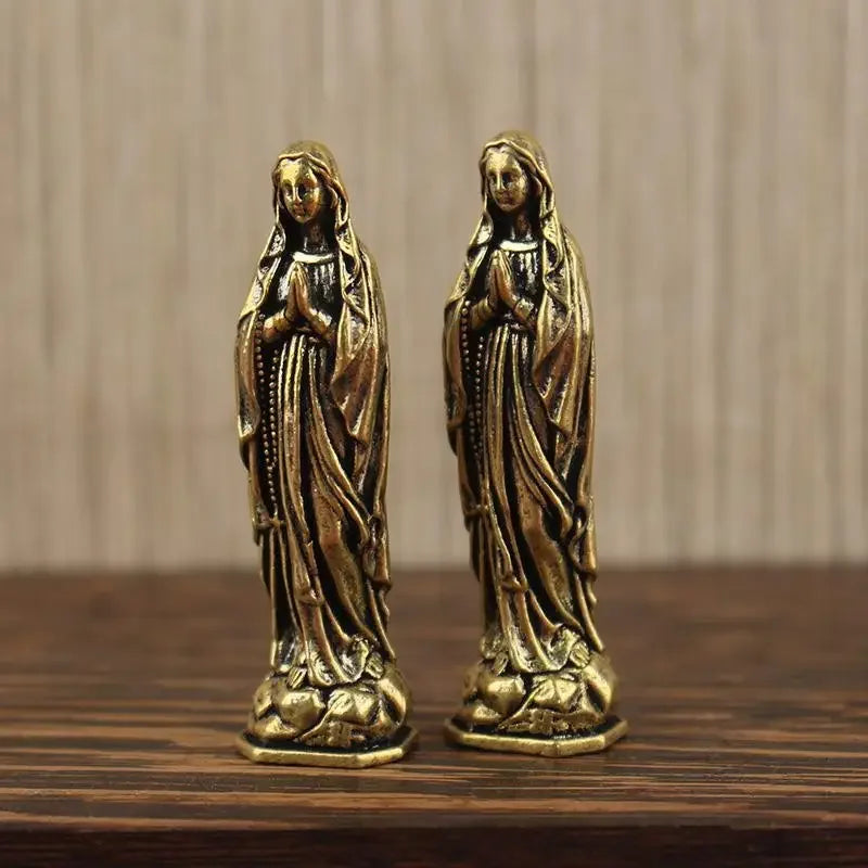 Brass Virgin Mary Figurine Pendant – Vintage Copper Keepsake Religious Figurine Nixie