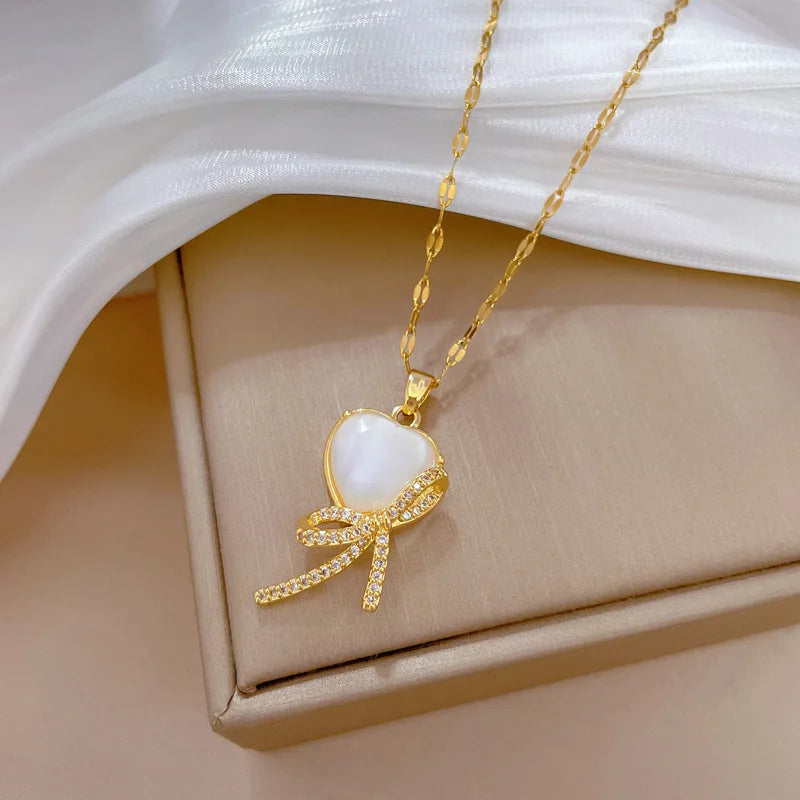 Heart Butterfly Knot Pendant Choker Necklace | Gold Stainless Steel Pendant Choker Necklace Nixie