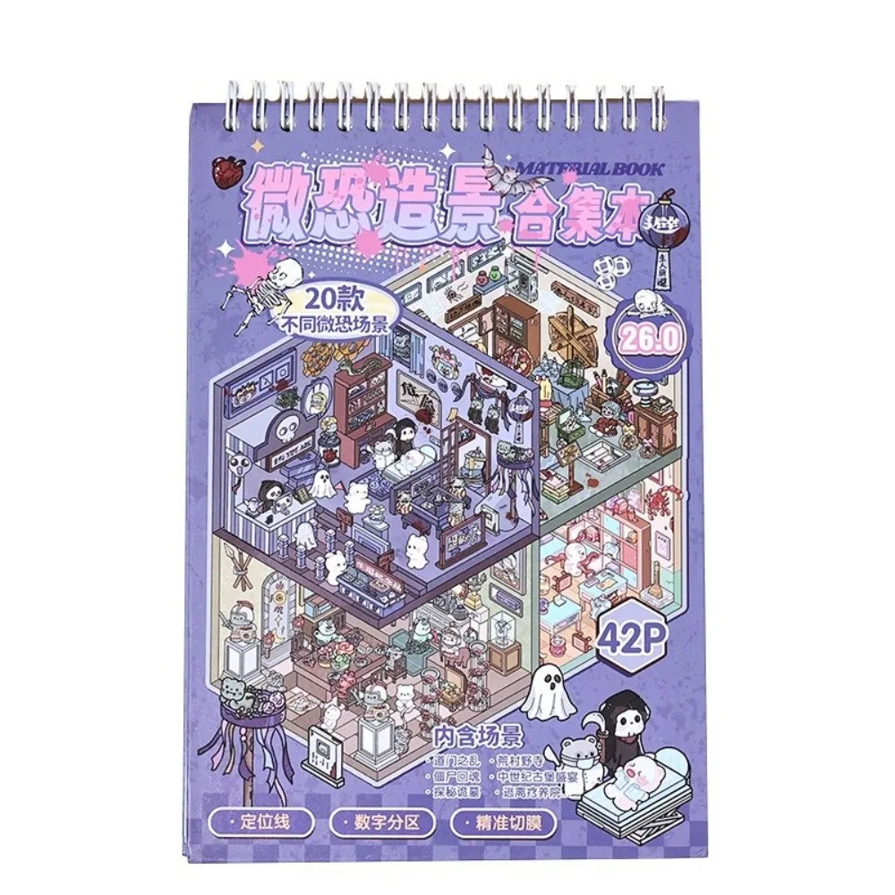 Spooky Miniature Scene Sticker Book – 20 3D PET Haunted Stickers Craft Sticker Book Nixie