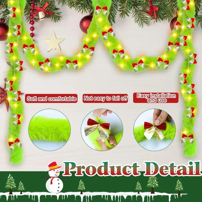 26Ft Lime Green LED Christmas Garland | Faux Fur & 36 Bows Christmas Garland Nixie
