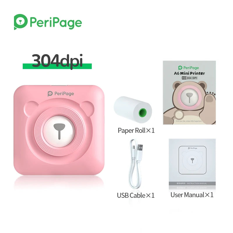 PeriPage A6 Bluetooth Pocket Thermal Photo Printer 304dpi Pocket Thermal Printer Nixie 304dpi Pink