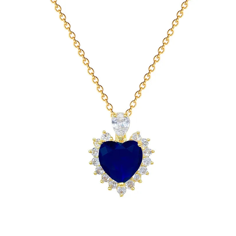 Heart Zircon Pendant Necklace – Gold Stainless Steel Choker