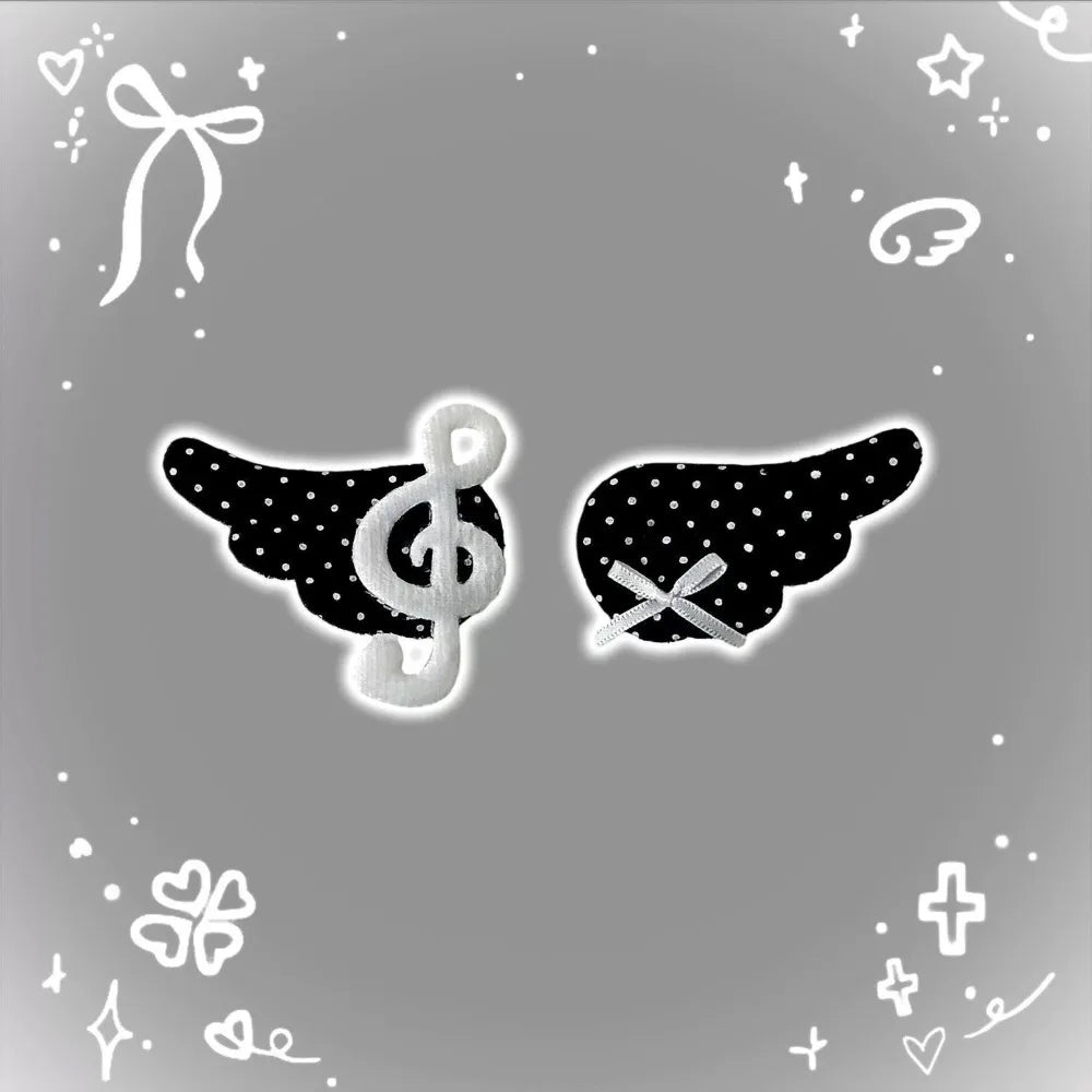 Musical Note Angel Wings Hair Clips – Black & White Barrettes Hair Barrette Clip Nixie Black 1 pair