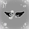 Musical Note Angel Wings Hair Clips – Black & White Barrettes Hair Barrette Clip Nixie Black 1 pair
