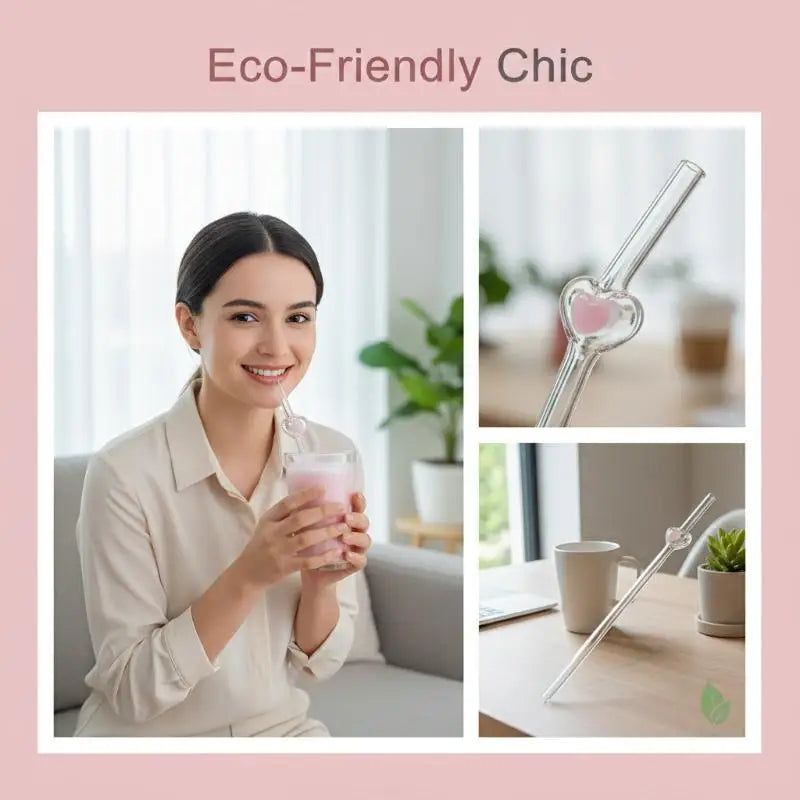 Heart Glass Reusable Straws for Party, Wedding & Cocktails Glass Drinking Straws Nixie