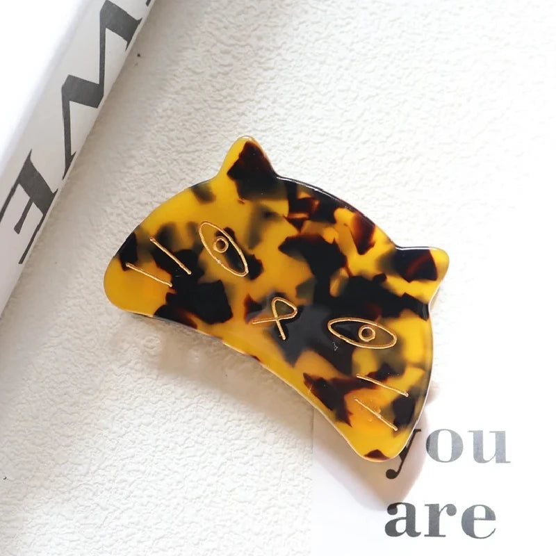 Retro Cat Head Hair Clip – Geometric Acetate Women's Claw