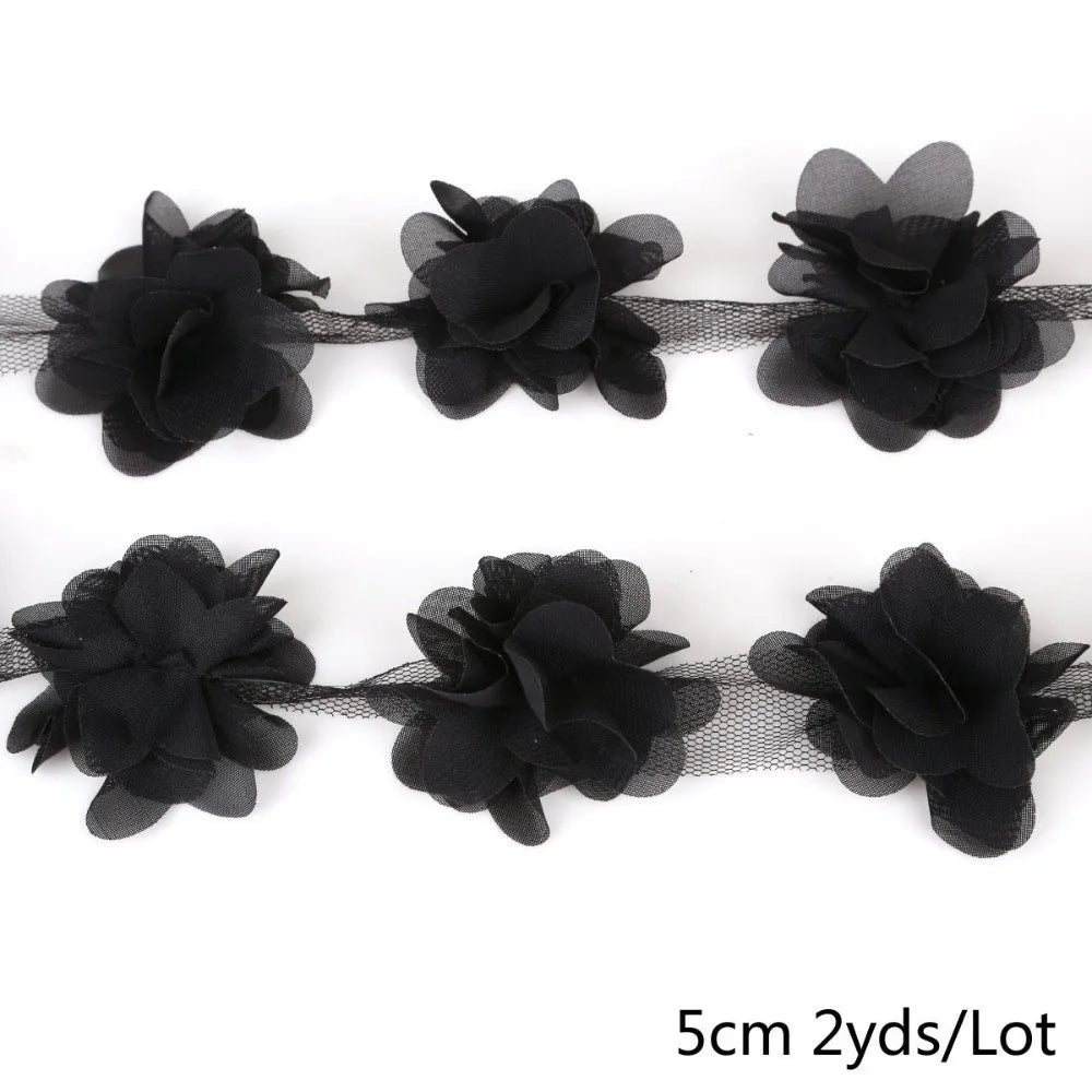 3D Chiffon Flower Lace Trim 5cm Wide 2 Yards – DIY Ribbon Lace Flower Trim Nixie