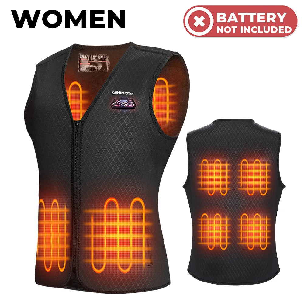 KEMITOUR Electric Heated Vest Men Women – 6-Zone Warmth Electric Heated Vest Nixie Black-Women L