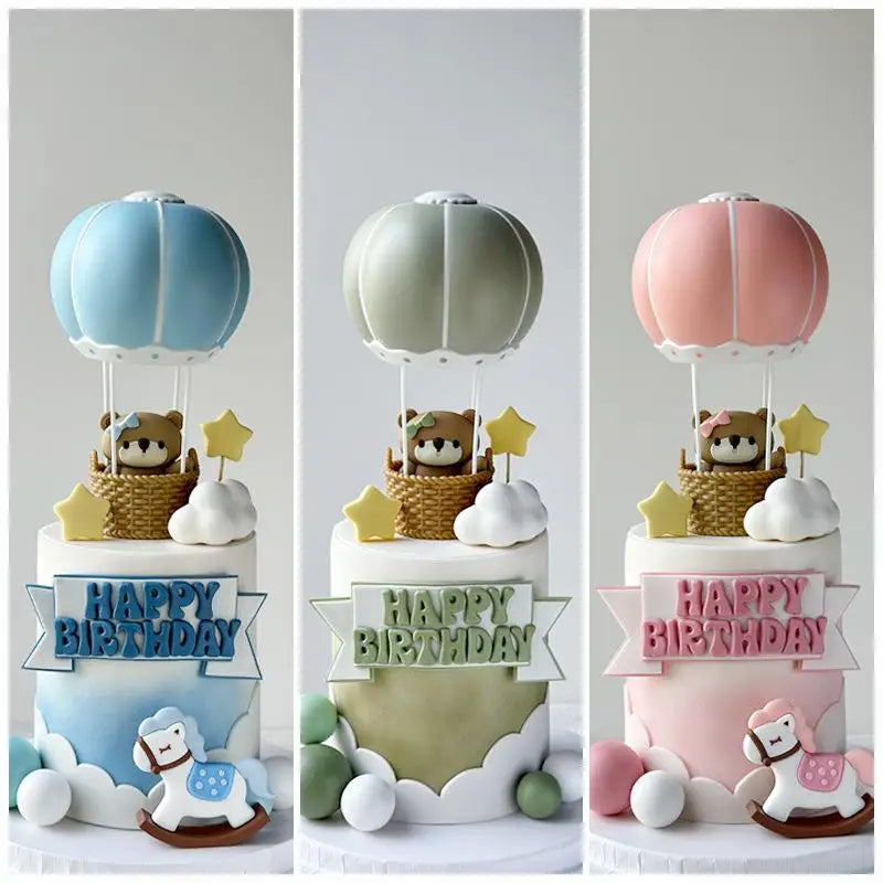 Hot Air Balloon Bear Cake Topper – Gender Reveal & Birthday Cake Topper Nixie