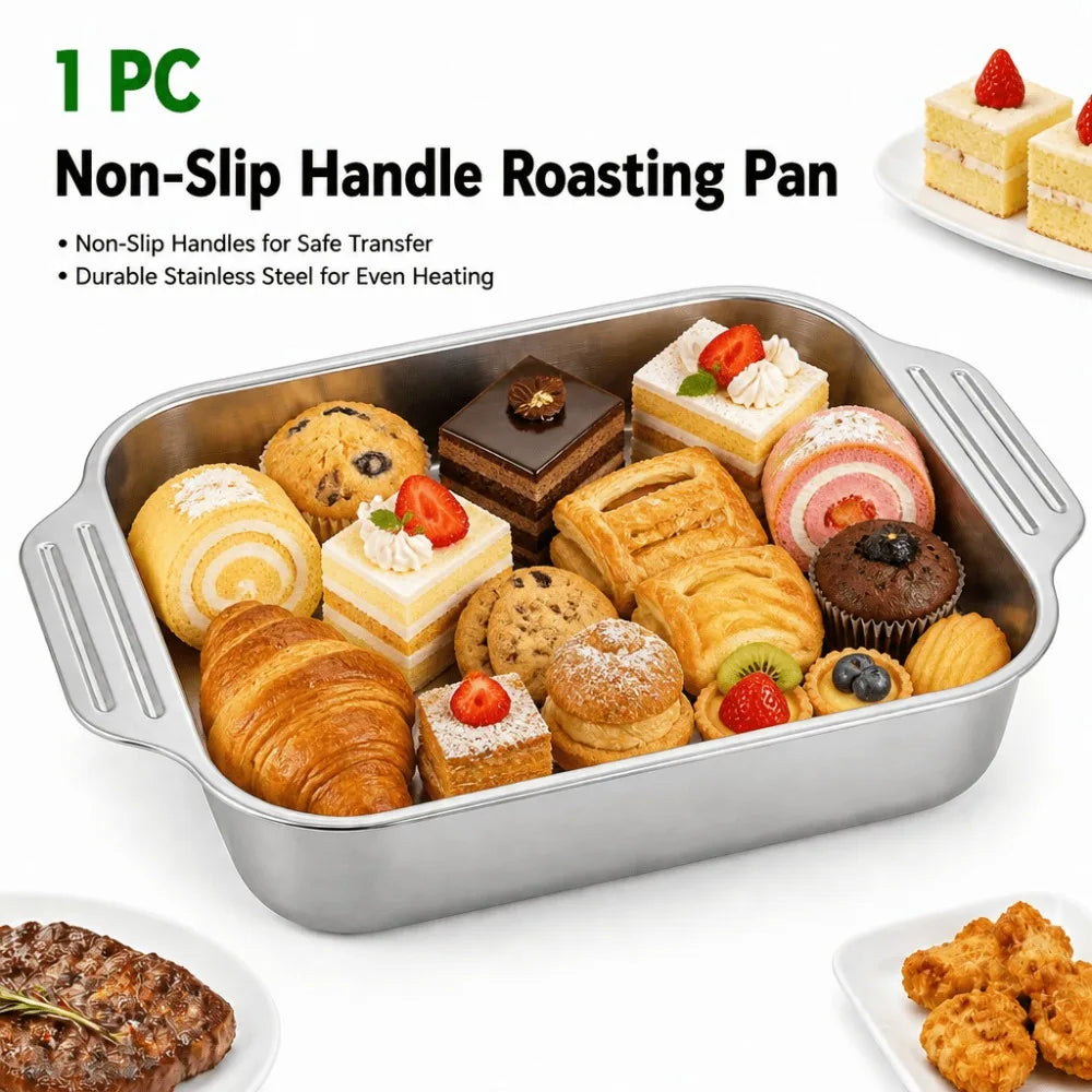 Stainless Steel Deep Baking Pan with Handles & Sponge Stainless Steel Baking Pan Nixie