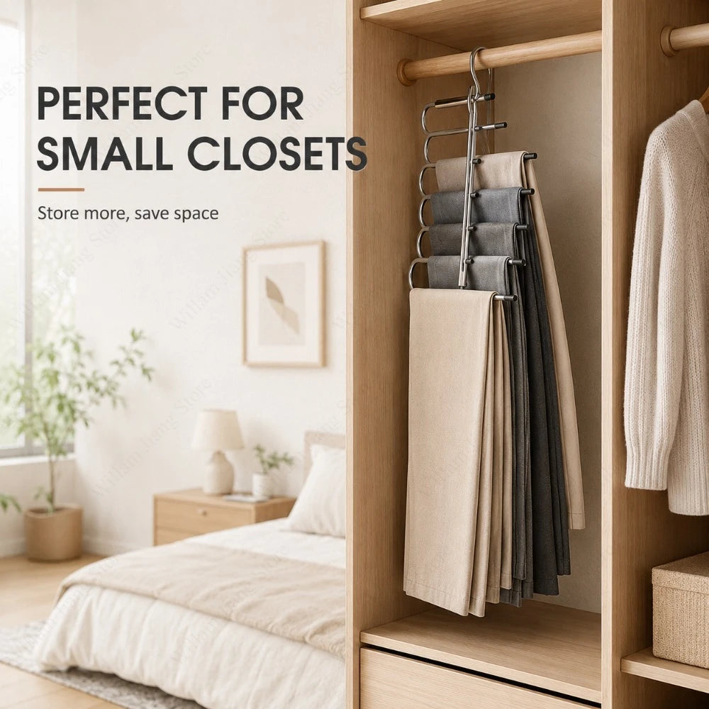 Space Saving Pants Hanger 6 & 8 Layer Stainless Steel Organizer
