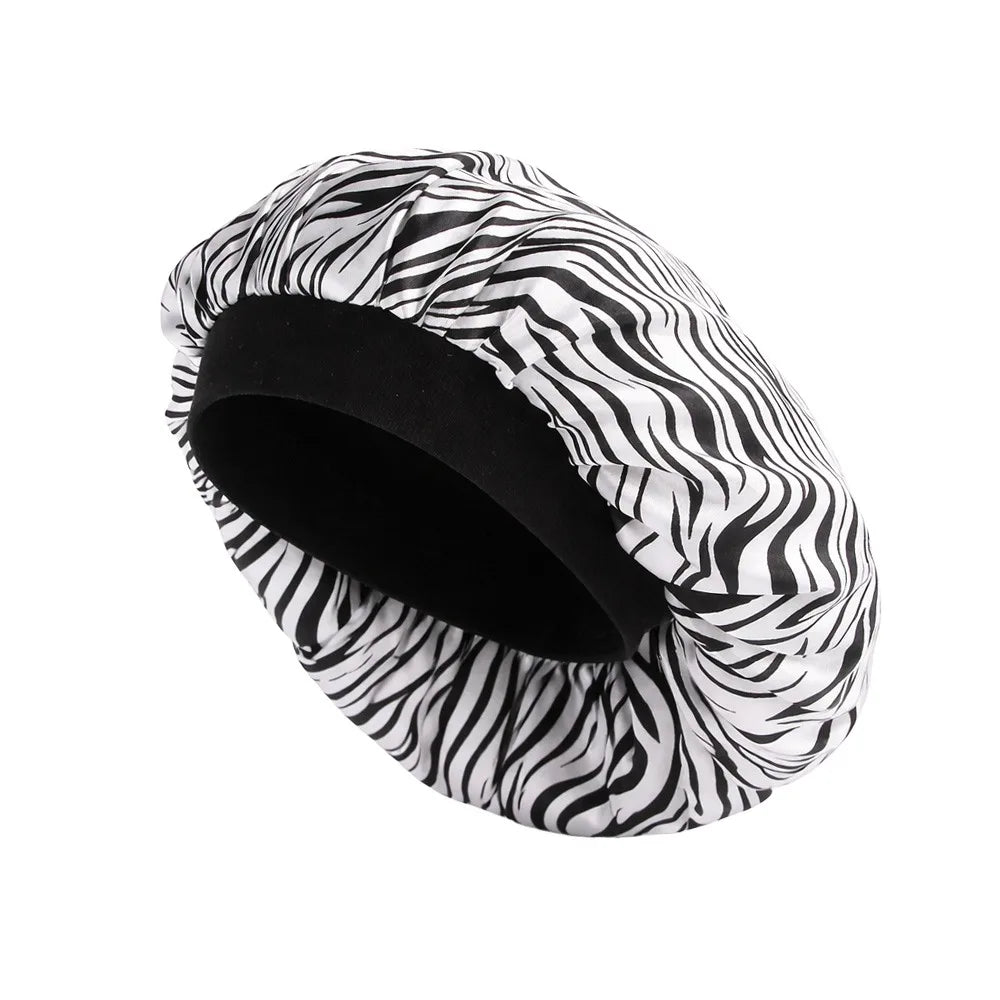 Floral Satin Sleep Bonnet – Elastic Wide Band Hair Wrap Cap