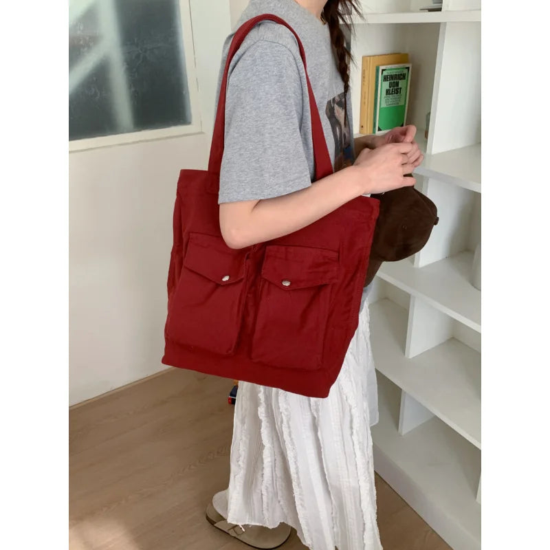 Women's Multi-Pocket Canvas Shoulder Tote Bag | Work & College