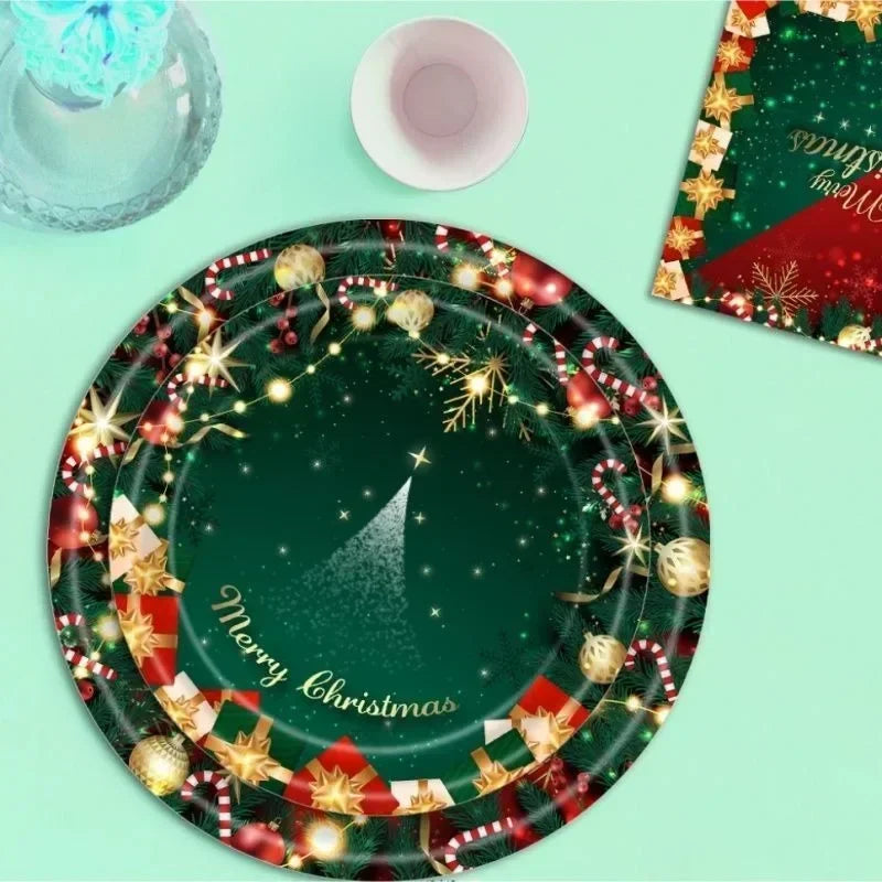 Christmas Disposable Tableware 12pc – Red & Green Party Supplies Disposable Party Tableware Nixie
