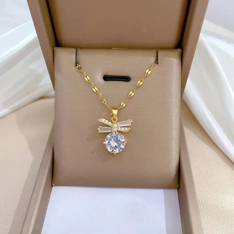 Geometric Bowknot Pendant Necklace – Gold Copper & Steel Pendant Necklace Nixie