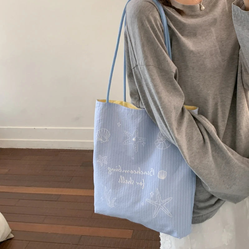 Women's Large Canvas Striped Tote Shoulder Bag | Korean Style Canvas Tote Bag Nixie