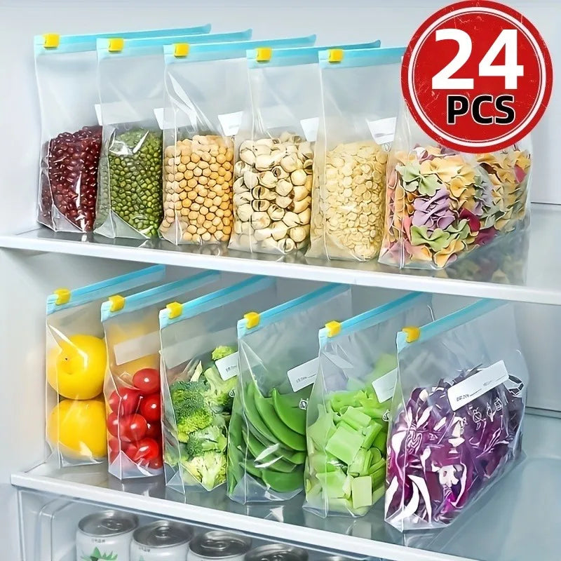 24pcs Reusable Large Food Storage Bags – Freezer & Kitchen Food Storage Bags Nixie