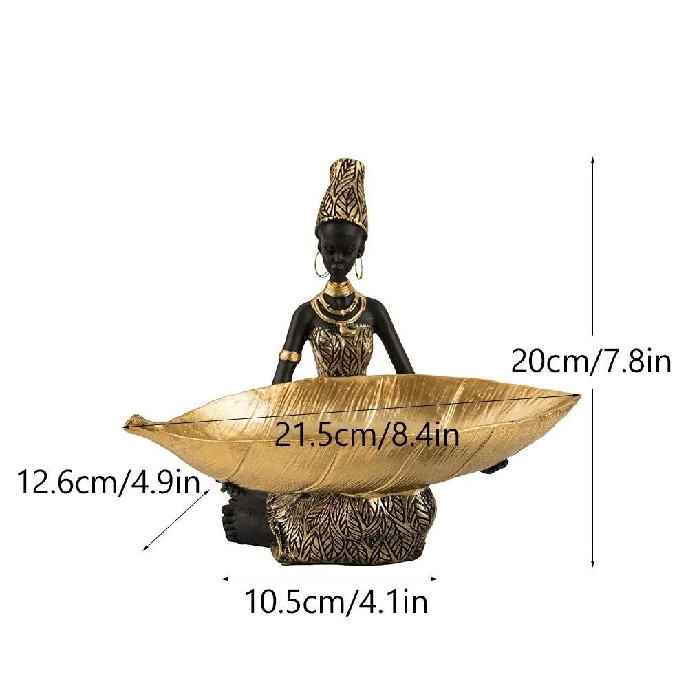 Vintage African Girl Sculpture Decorative Storage Plate Ornament