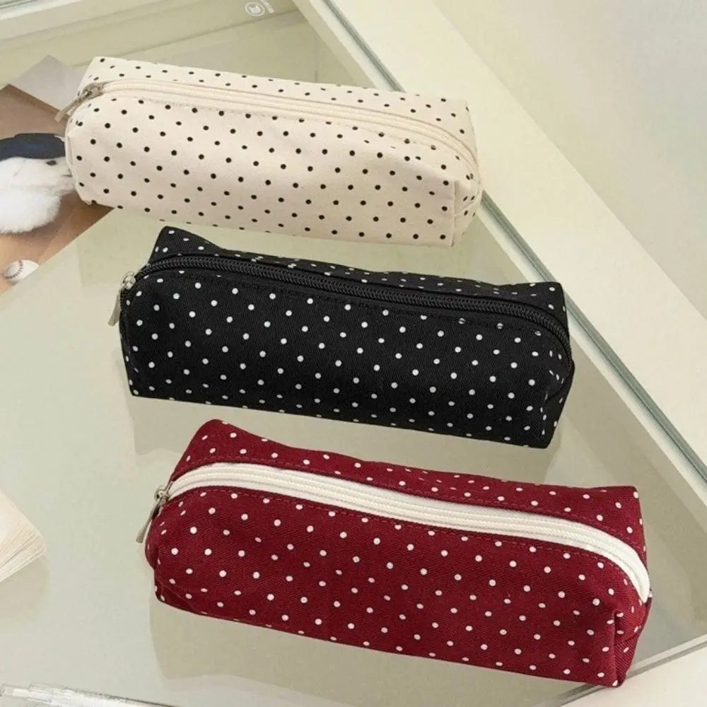 Polka Dot Canvas Pencil Pouch – Large Capacity Pen Bag Pencil Pouch Nixie