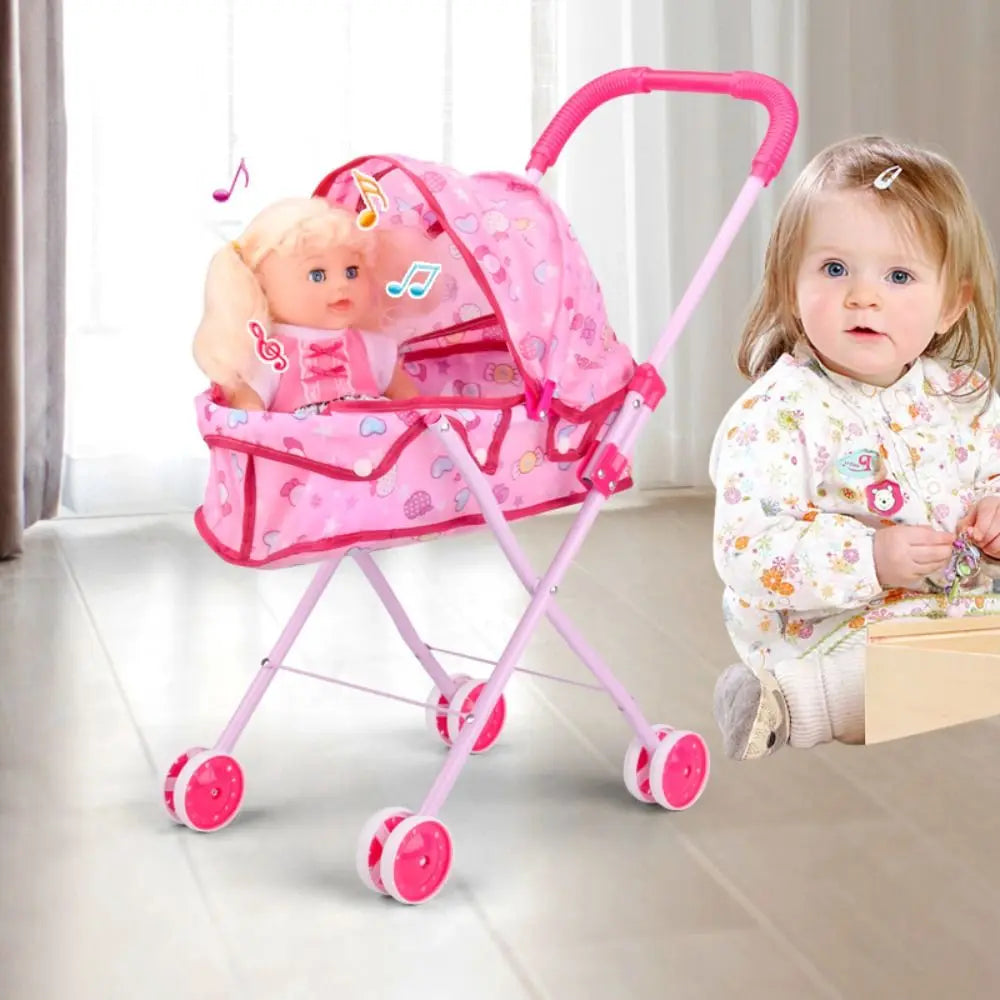 Doll Pram Baby Stroller Toy – Fits 35cm Dolls | Kids Role Play Doll Pram Toy Nixie