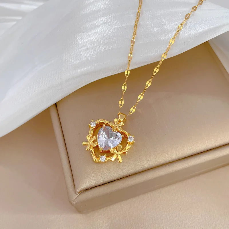 Heart Pendant Necklace Women – Gold Stainless Steel Choker Pendant Necklace Nixie