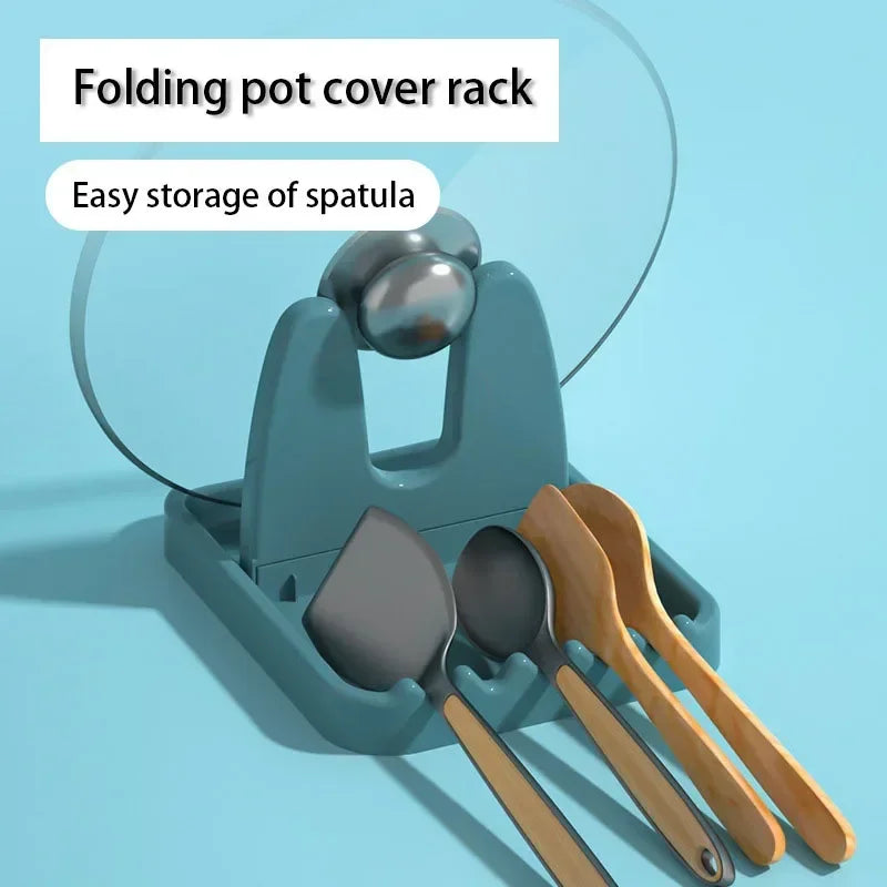Foldable Pot Lid Rack & Spoon Holder Kitchen Organizer Stand