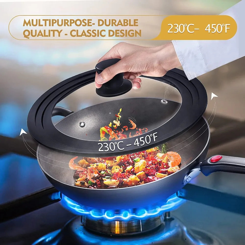 Universal Tempered Glass Pot Lid with Silicone Rim 16–32cm Cookware Lid Nixie