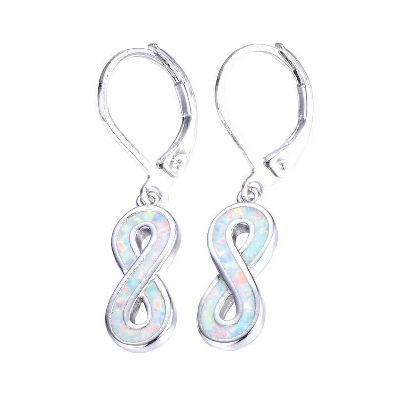 Blue Simulated Opal Dangle Drop Earrings | Rhinestone Crystal Dangle Drop Earrings Nixie White