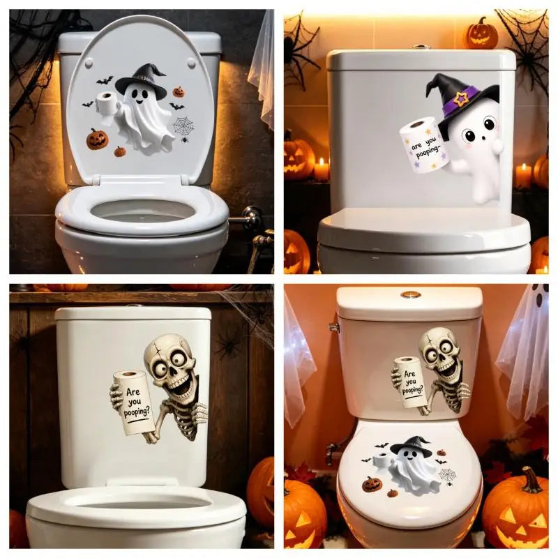 Halloween Toilet Stickers – Ghost & Skeleton Waterproof Decals Halloween Decal Sticker Nixie