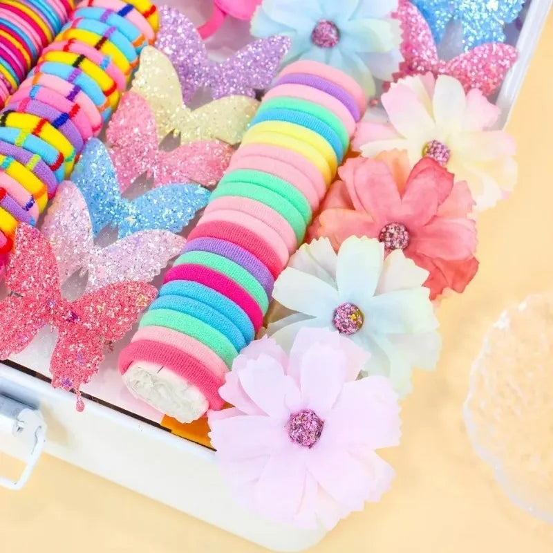 190 Pcs Girls Hair Accessories Set – Colorful Elastic Ties & Clips Hair Accessories Set Nixie