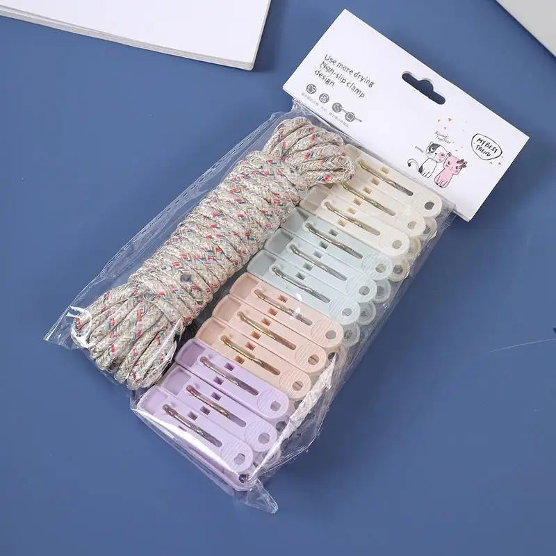 12-Clip Colorful Windproof Clothesline Set – Nylon Drying Clips Clothesline & Clip Set Nixie