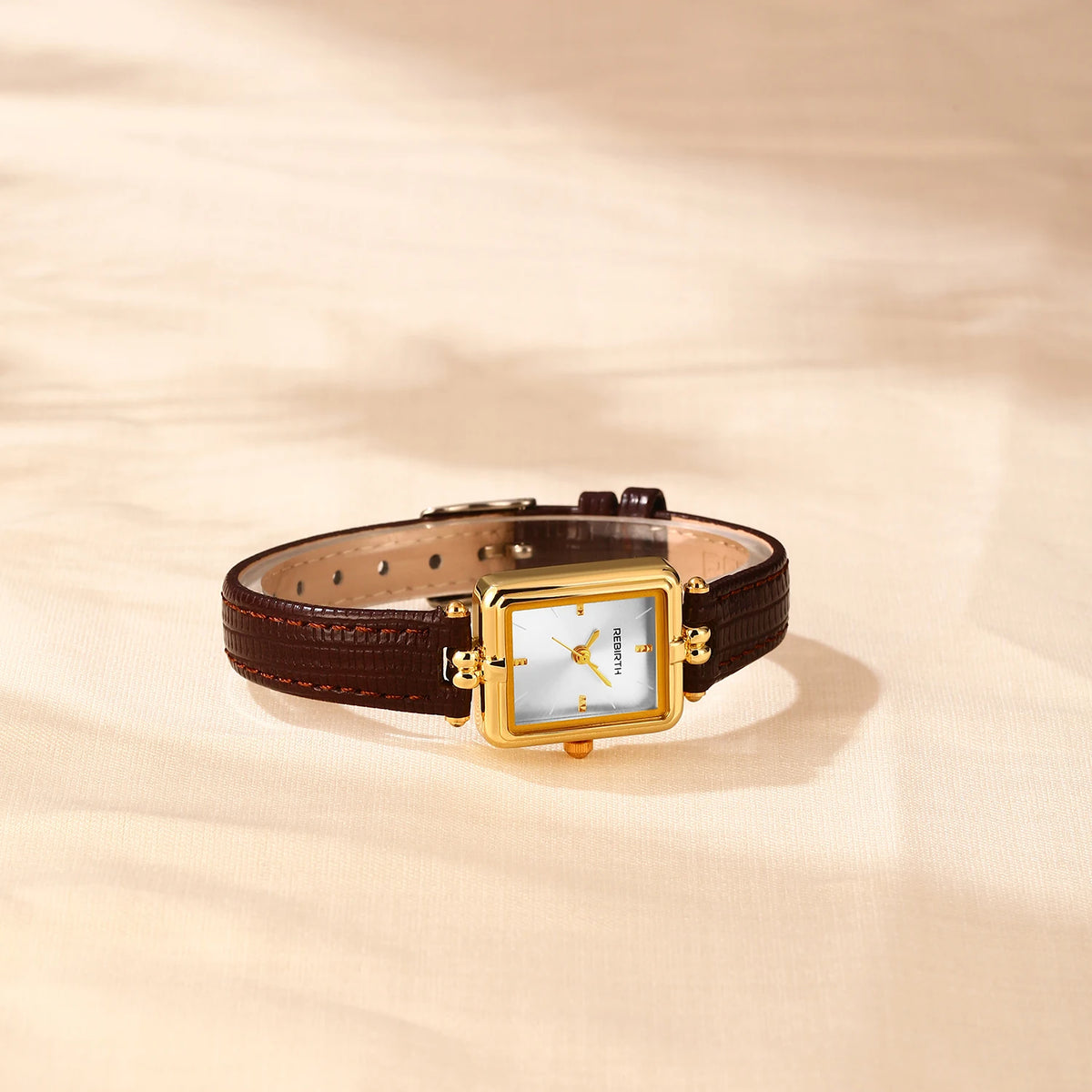 REBIRTH Retro Quartz Watch – Square Dial Leather Band Quartz Wristwatch Nixie