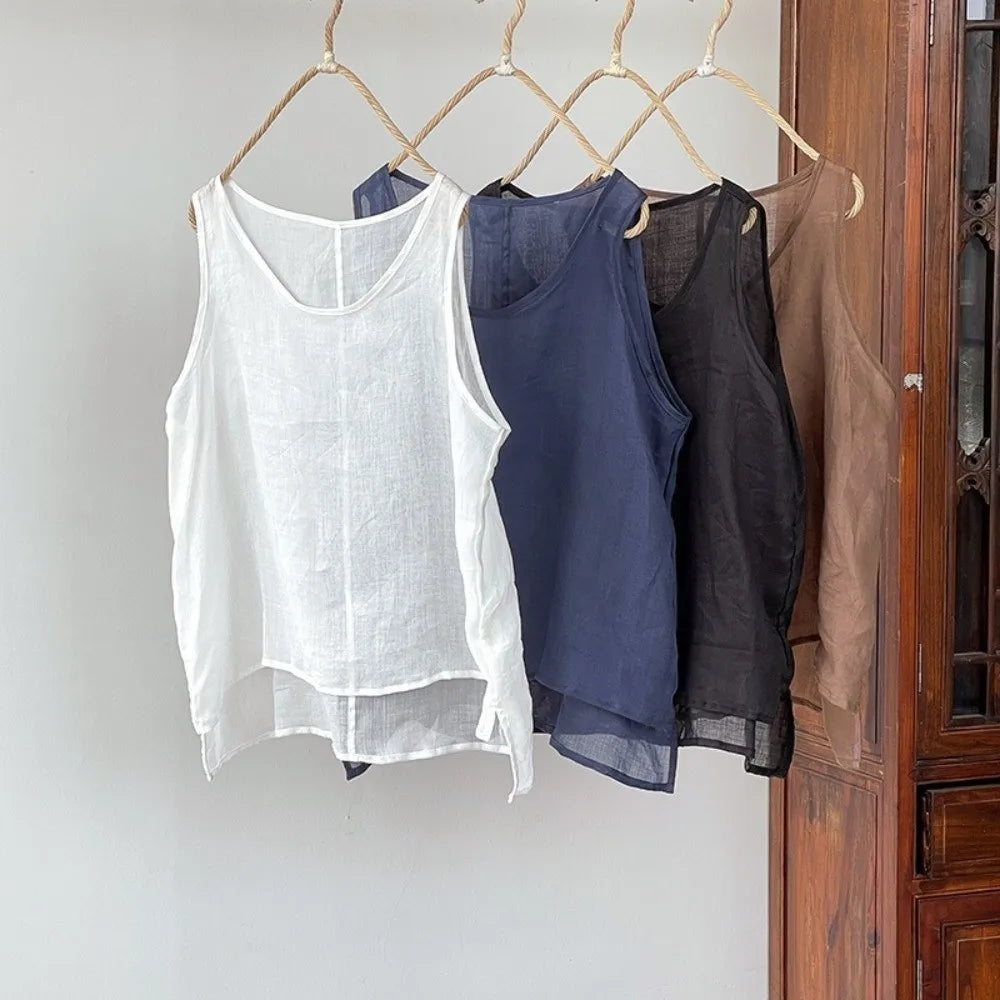 Women's Cotton Linen Sleeveless Vest – Loose Fit Tank Top Women's Tank Top Nixie